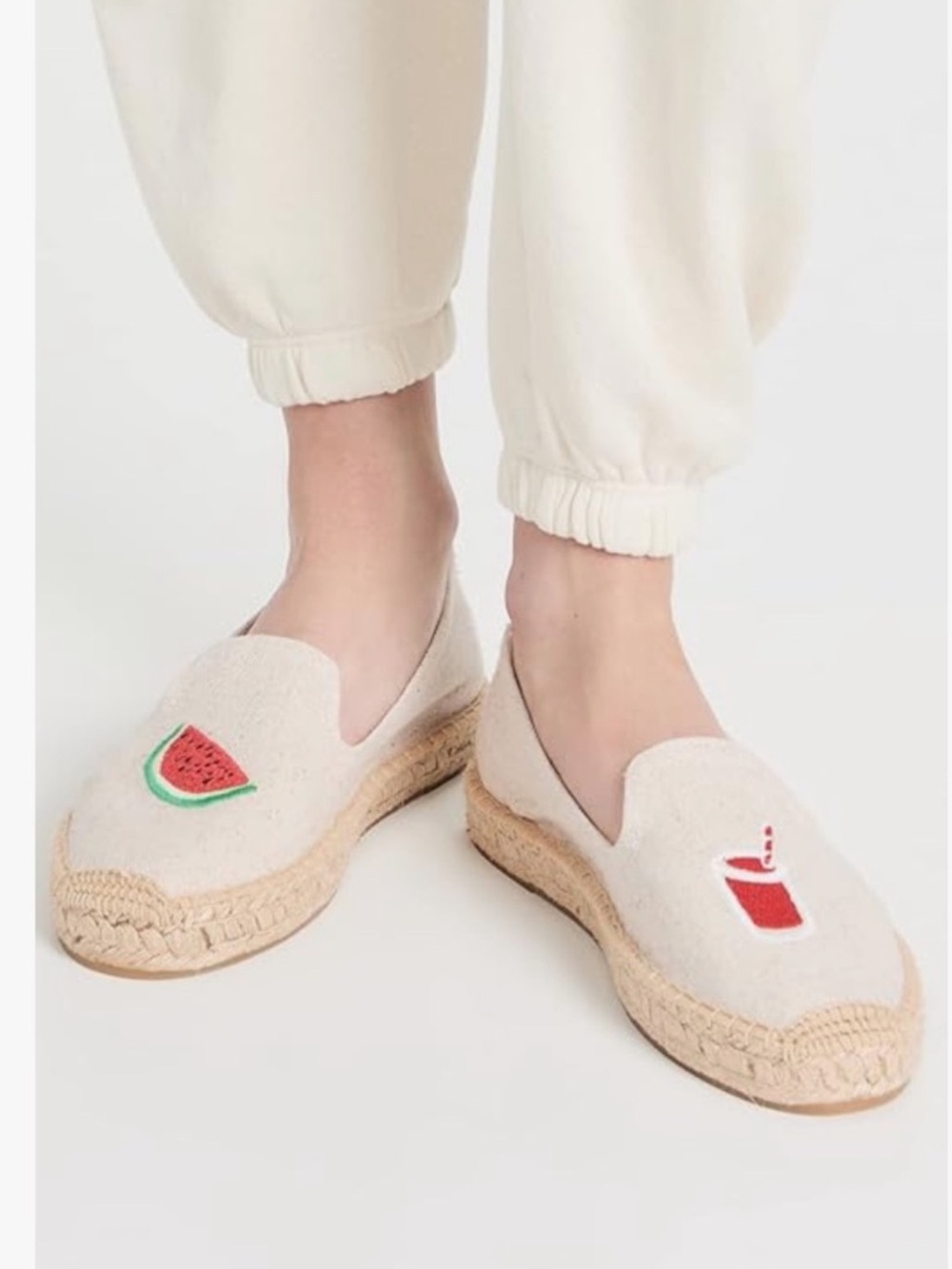 Soludos Natural Canvas Watermelon Juice Platform Espadrilles Vacation NIB